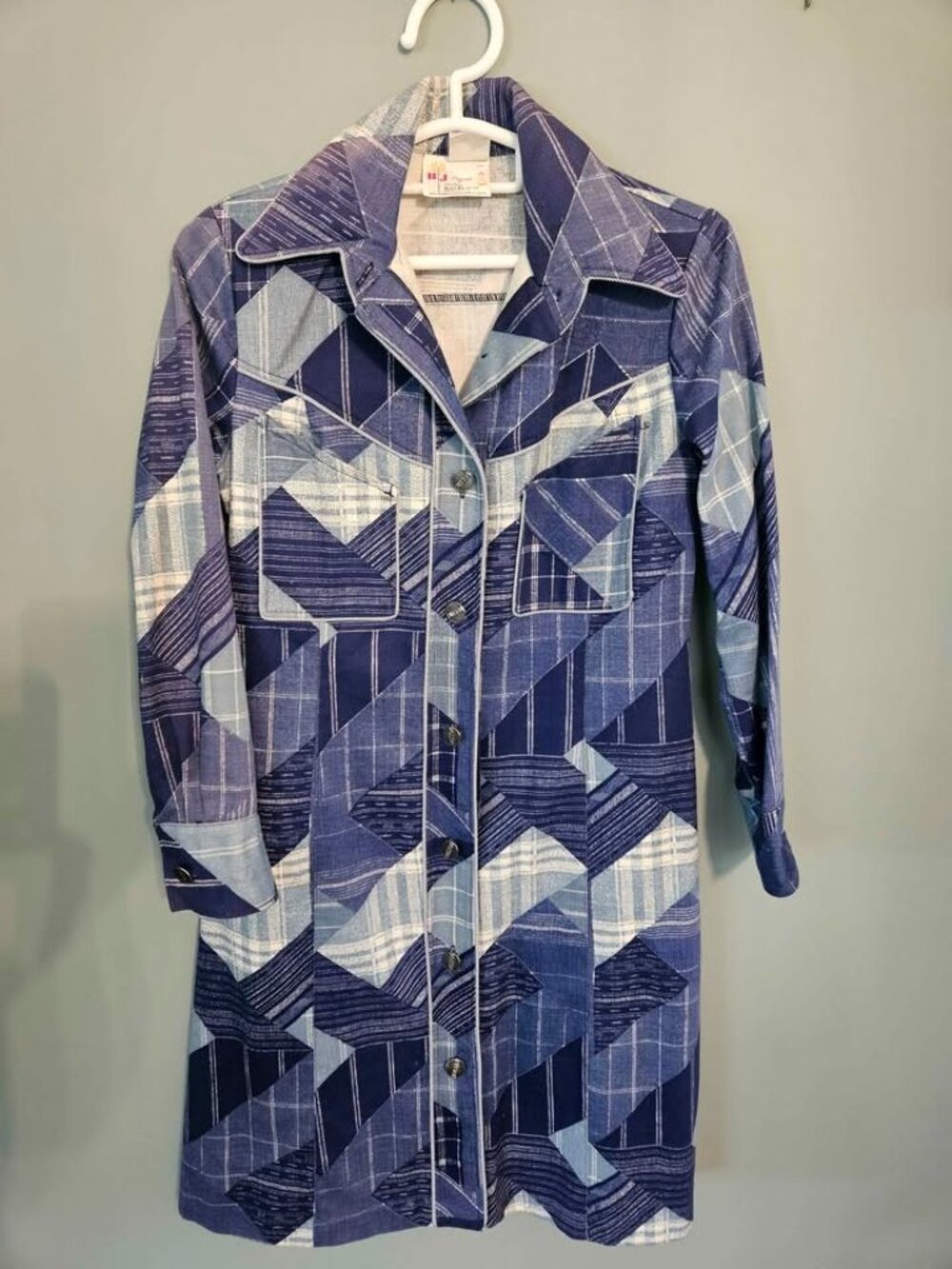 Vintage 1970's Patchwork Denim Western Dress or Trench Coat - Made in CANADA
